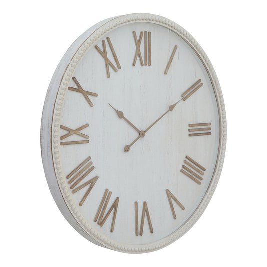 Large Rustic White Clock With Beaded Frame