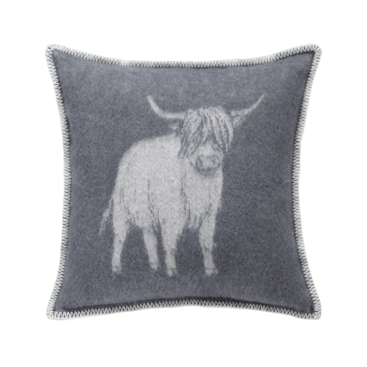 Highland Cow Dark Grey Pure Wool Cushion Cover