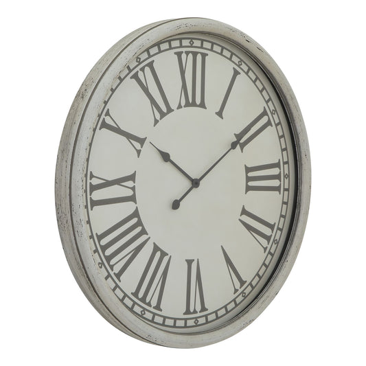 White Metal Embossed Wall Clock With Glass 80x80 cm