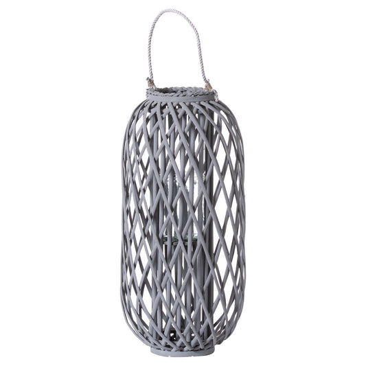 Large Grey Standing Wicker Lantern 70cm High