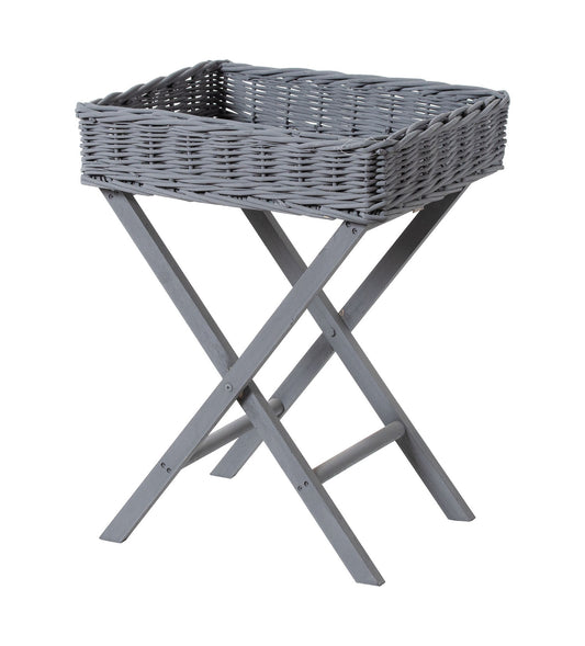Large Grey Wash Wicker Basket Butler Tray